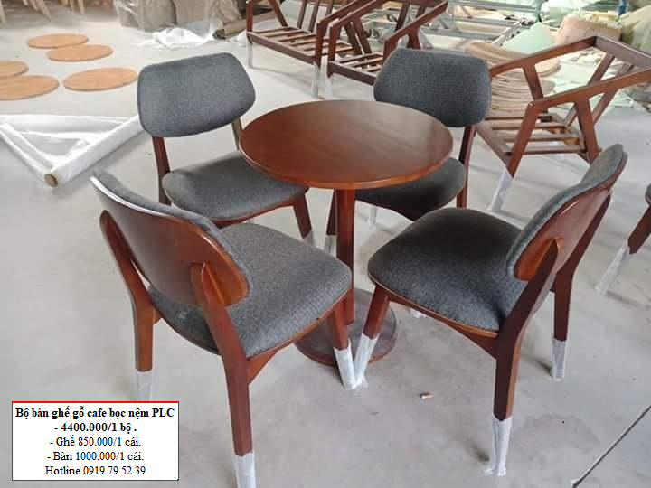 MS34-Bộ bàn ghế gỗ cafe bọc nệm PLC